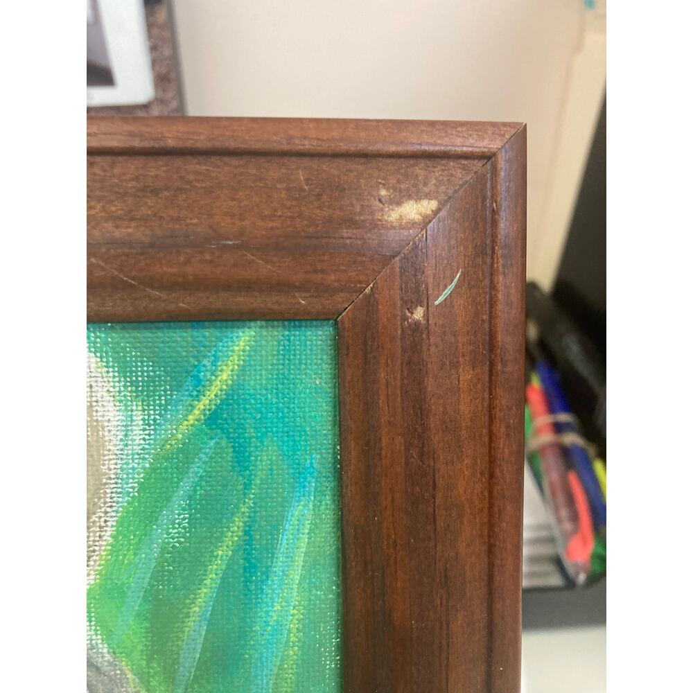 Vintage Hand Painted Original Grey Cat in Garden 11.5"x10" - Picture 5 of 5